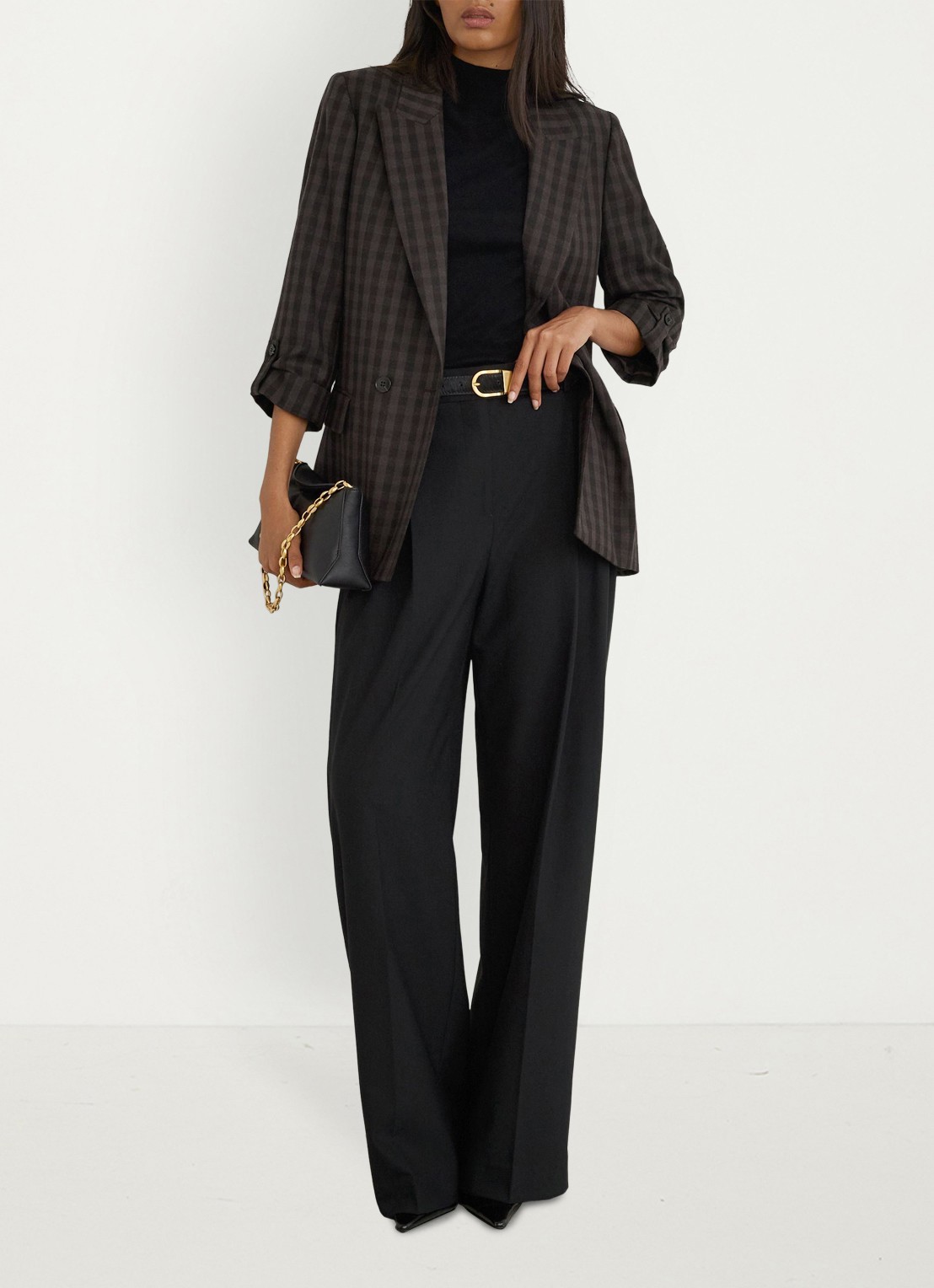 Reiss Nolah double-breasted blazer van wol met ruitdessin  - voorkant 5 donkerbruin