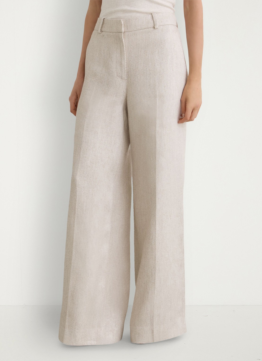 Reiss Nolah high waist wide fit pantalon in linnenblend - detail naturel