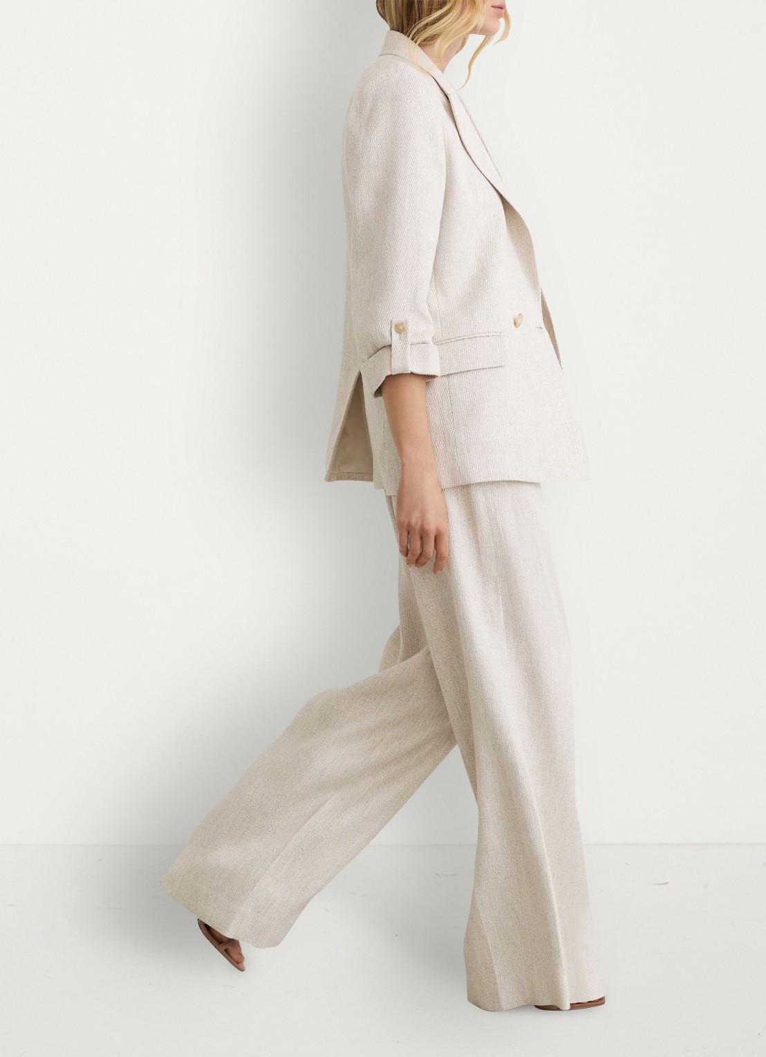 Reiss Nolah high waist wide fit pantalon in linnenblend - detail 2 naturel