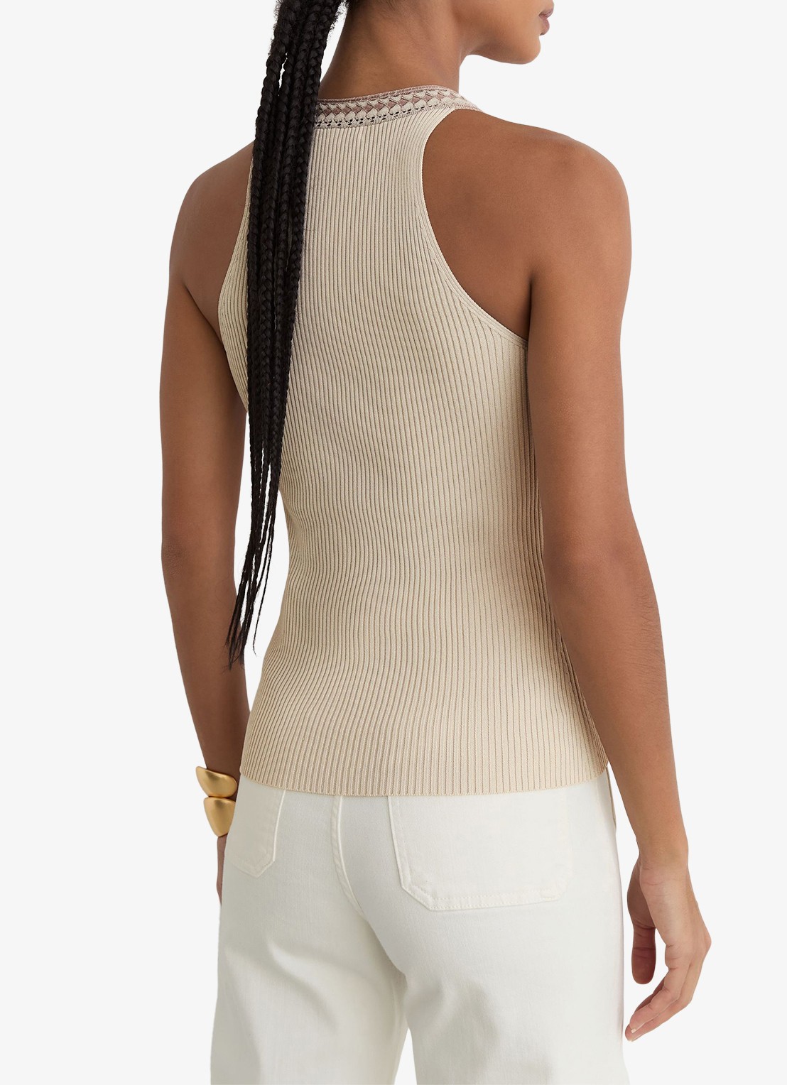 Reiss Nora top met ribstructuur - achterkant creme
