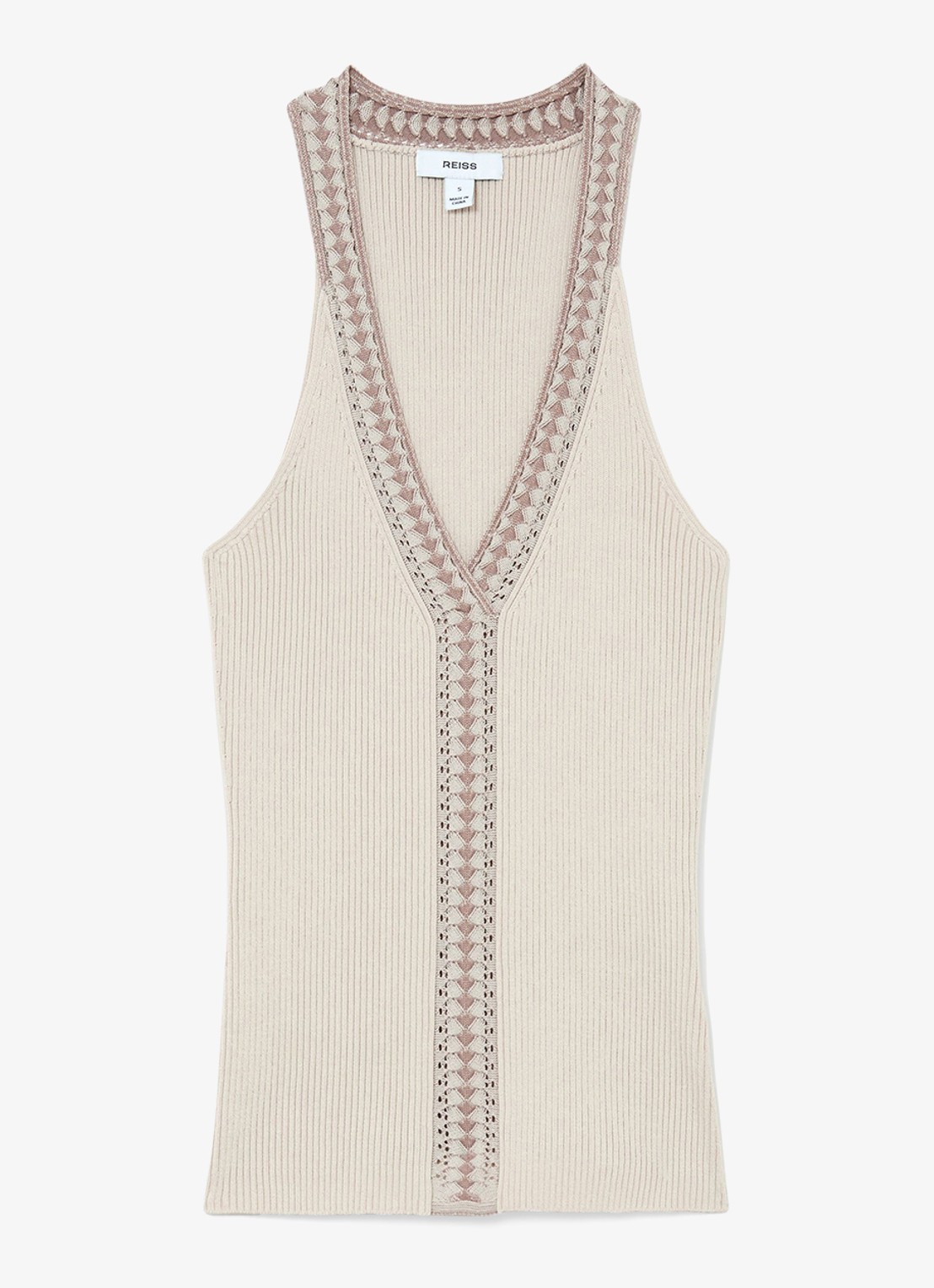 Reiss Nora top met ribstructuur - voorkant 2 creme
