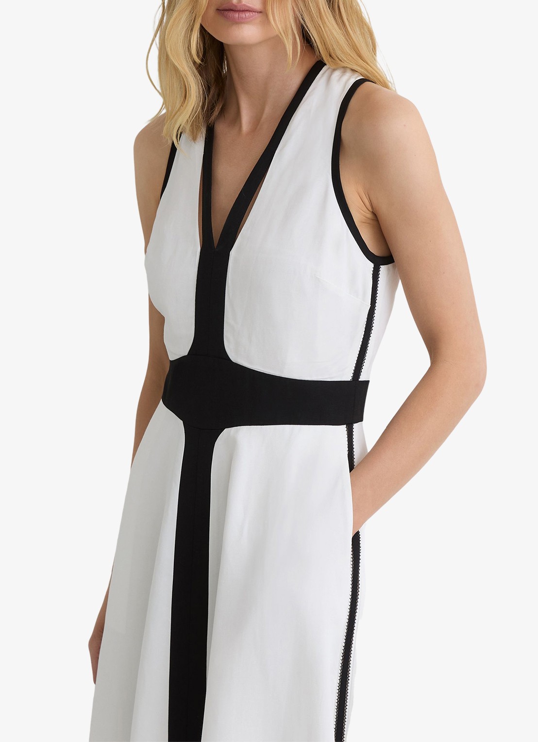 Reiss Nova midi jurk in linnenblend - detail 4 ivoor
