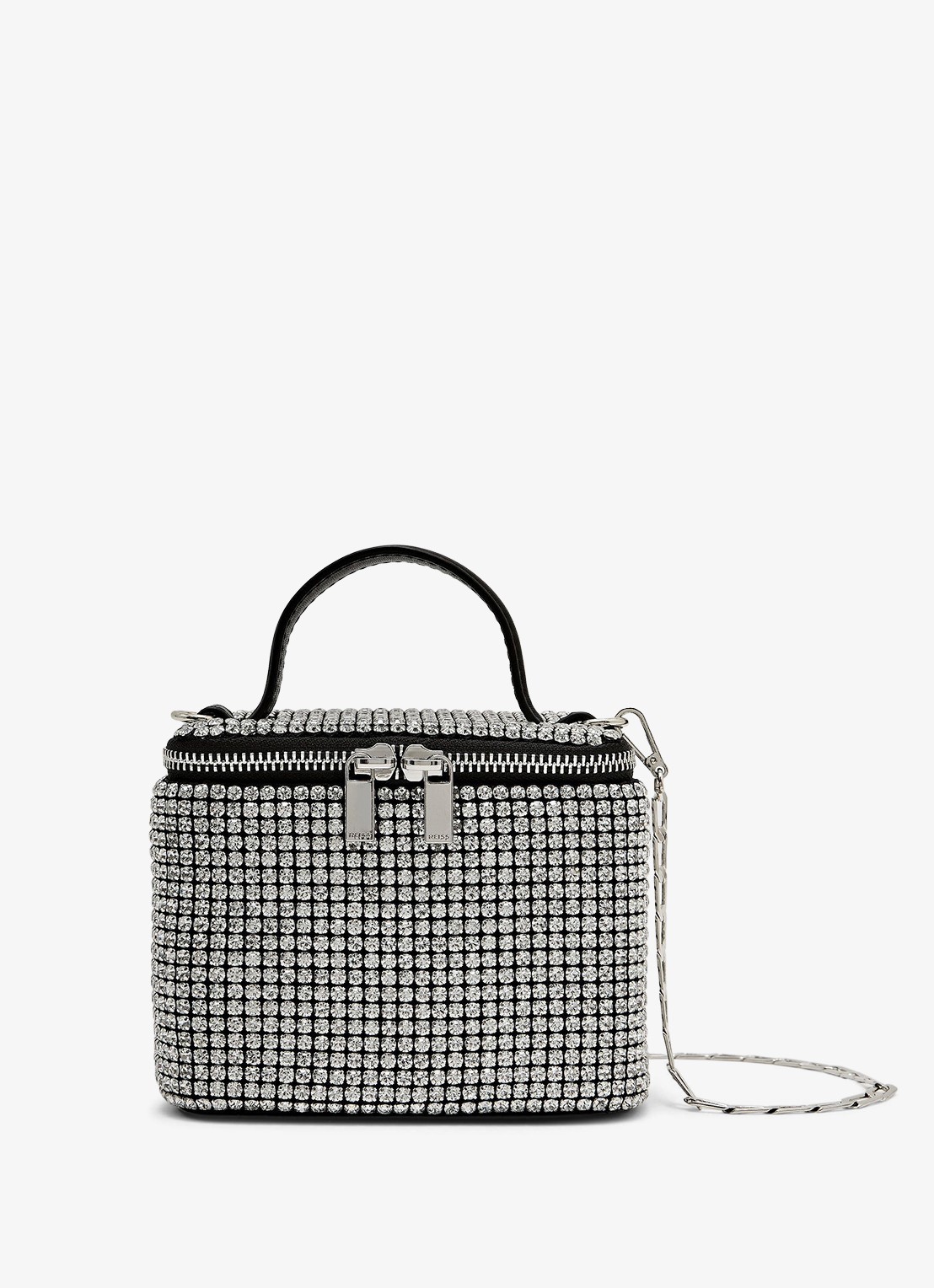 Reiss NOVA mini crossbodytas met strass  - voorkant 6 zilver