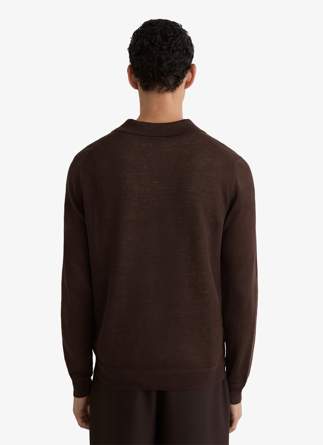 Reiss Oaklands regular fit polo van linnen - achterkant 6 chocoladebruin