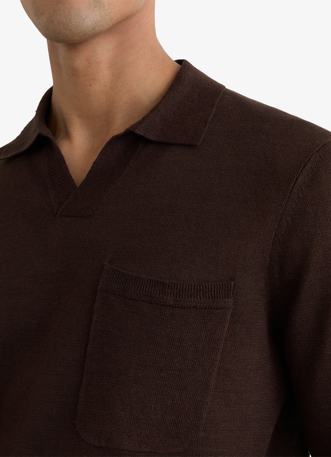 Reiss Oaklands regular fit polo van linnen - detail 4 chocoladebruin