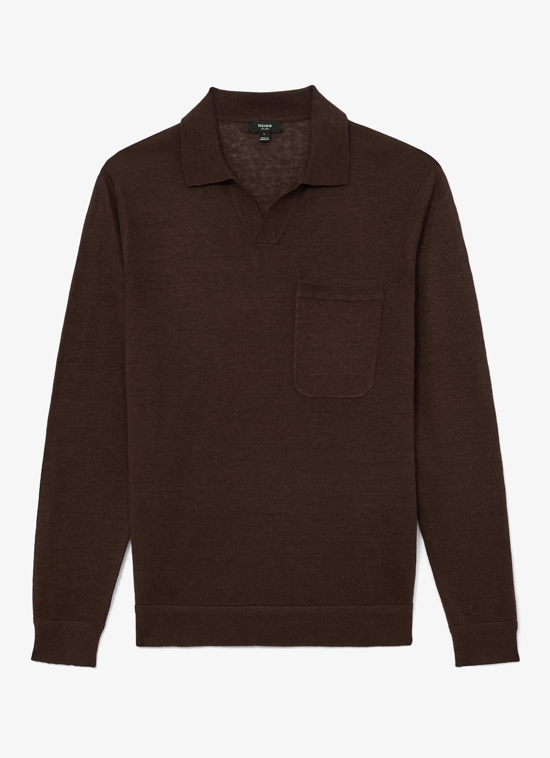 Reiss Oaklands regular fit polo van linnen - voorkant chocoladebruin