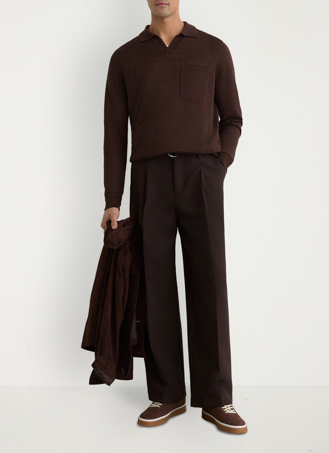 Reiss Oaklands regular fit polo van linnen - voorkant 2 chocoladebruin