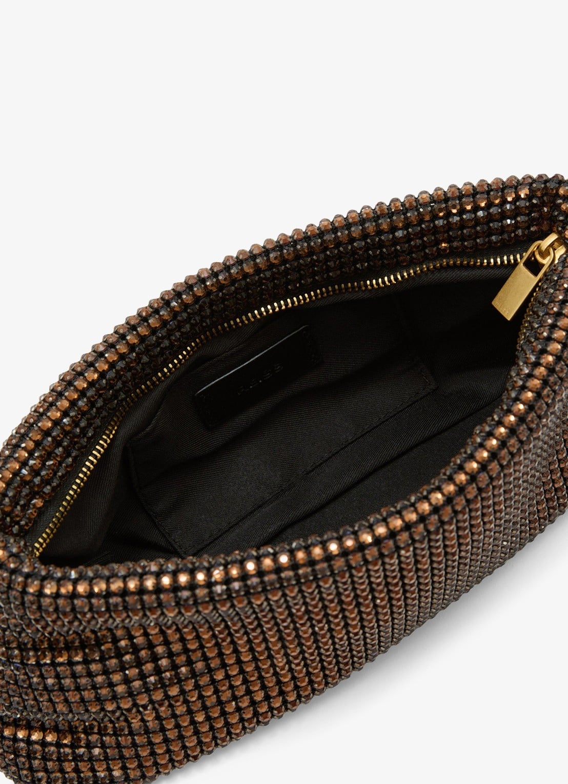 Reiss Olga clutch met kristallen details - detail chocoladebruin