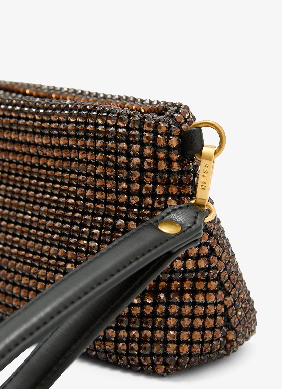 Reiss Olga clutch met kristallen details - detail 2 chocoladebruin