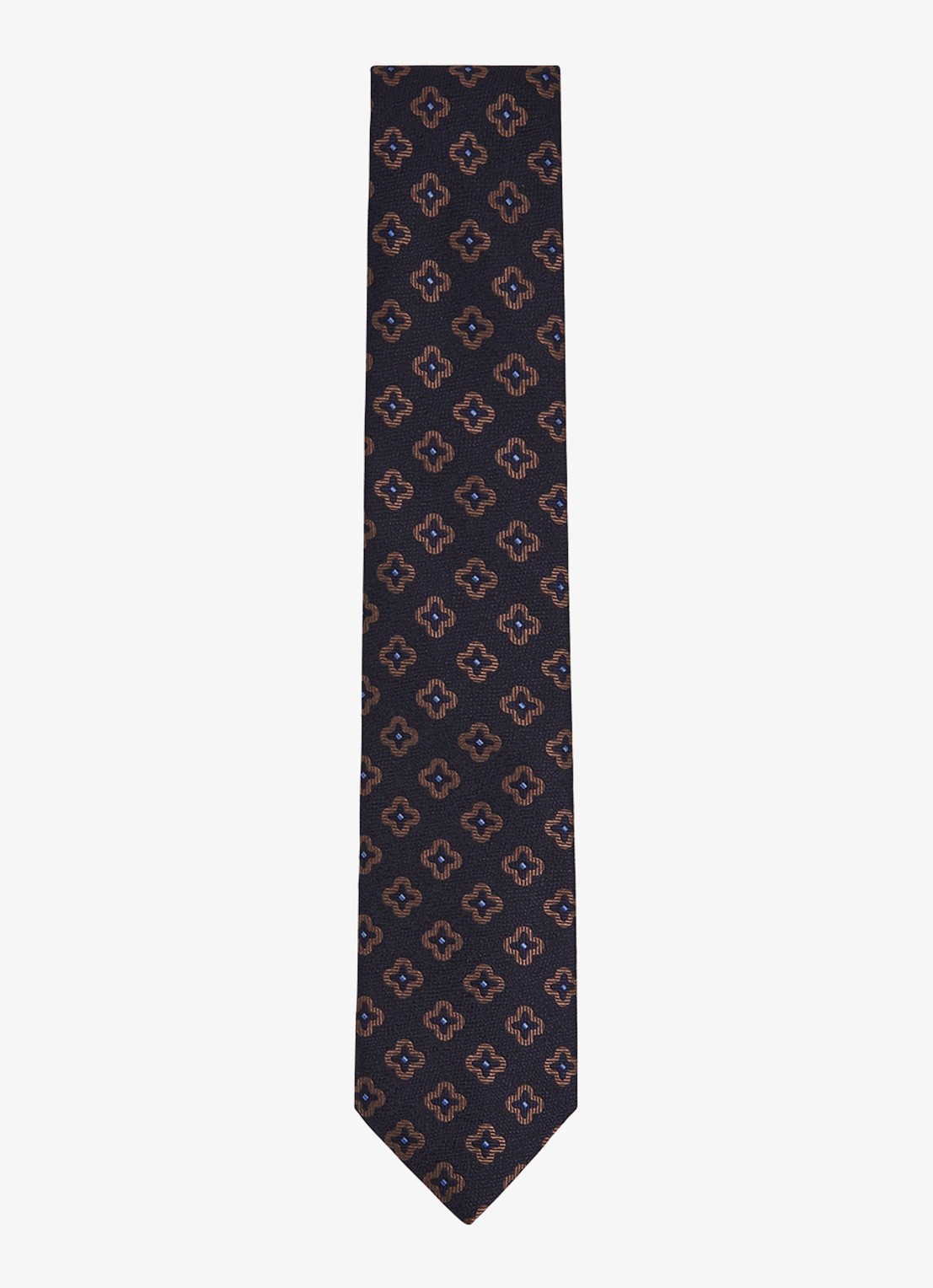 Reiss Omero stropdas in zijdeblend met grafische print  - voorkant 4 donkerblauw