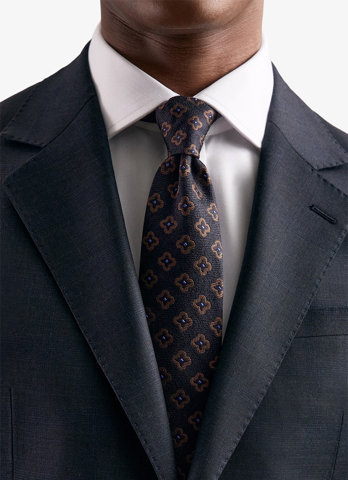 Reiss Omero stropdas in zijdeblend met grafische print  - voorkant 5 donkerblauw