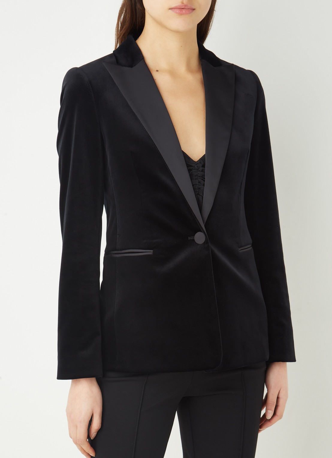 Reiss Opal blazer van fluweel met paspelzakken  - detail 3 zwart