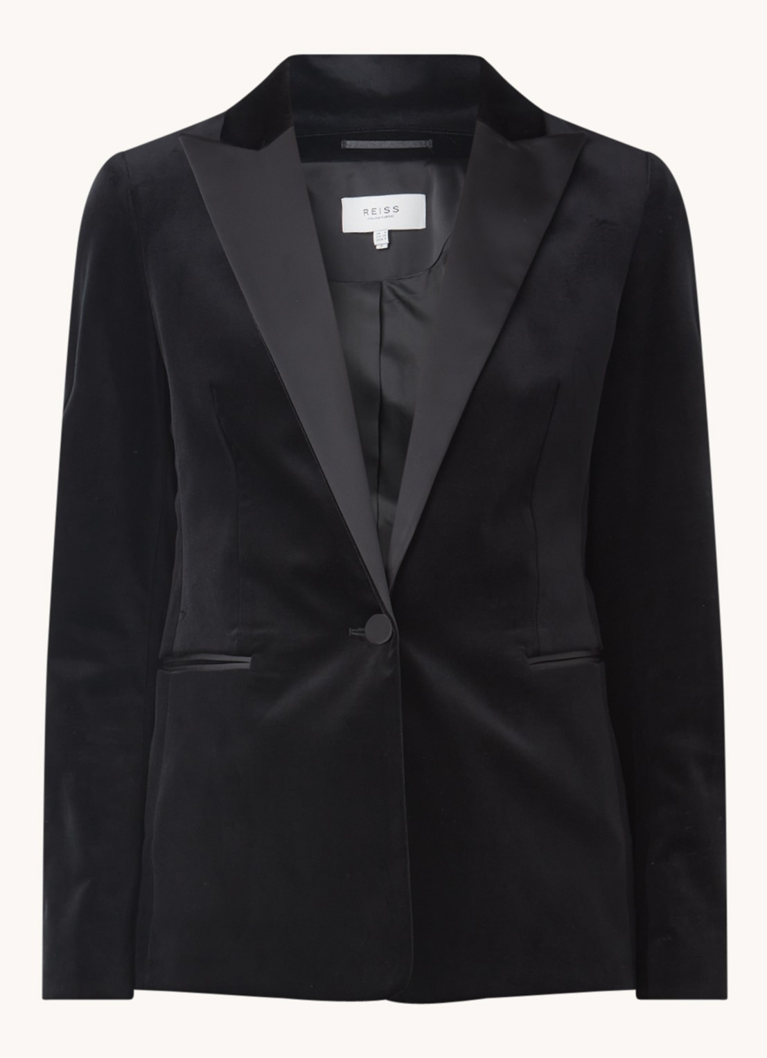 Reiss Opal blazer van fluweel met paspelzakken  - voorkant zwart