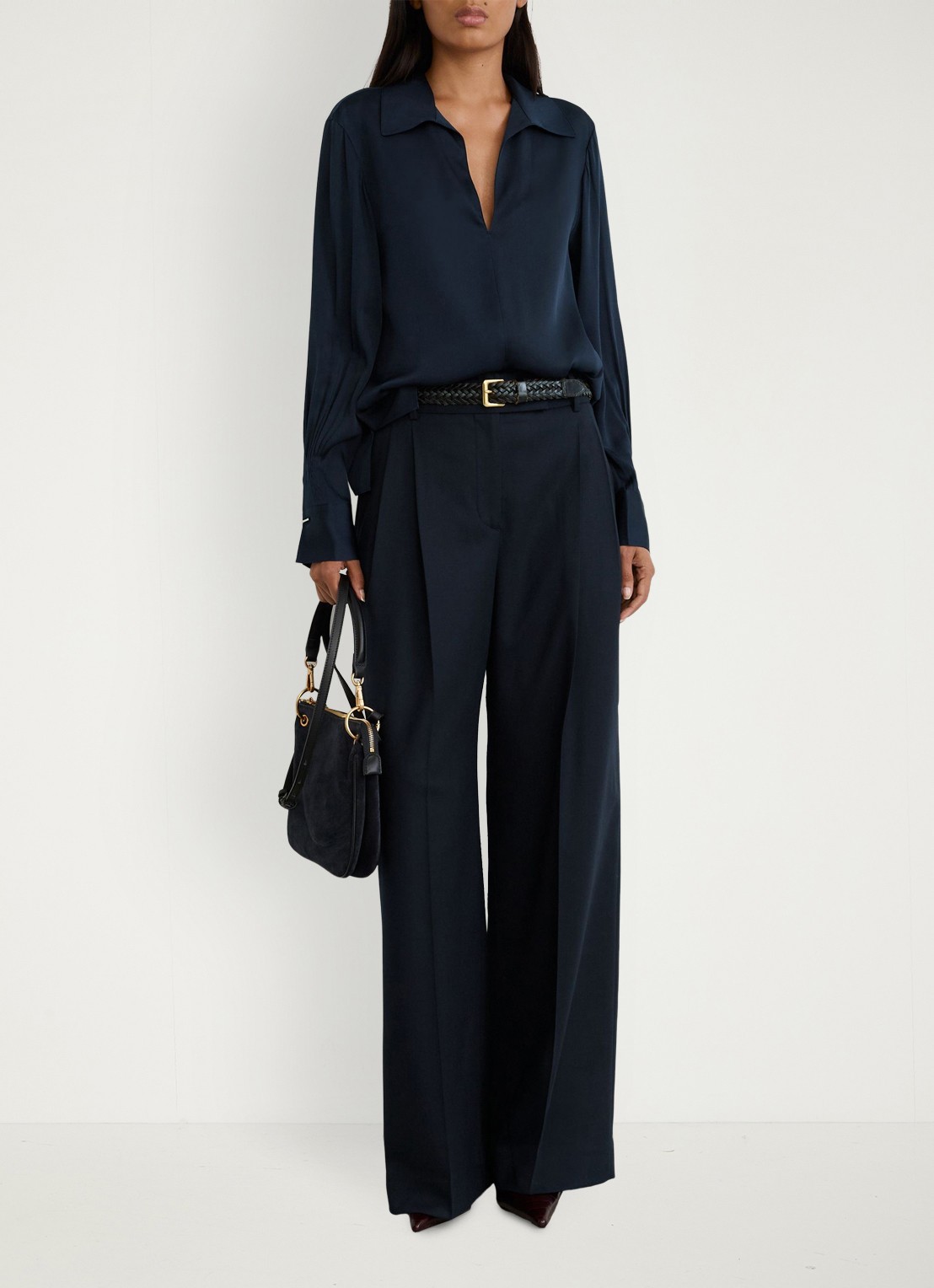 Reiss Orla tuniek in zijdeblend met kraag - voorkant 8 blauw