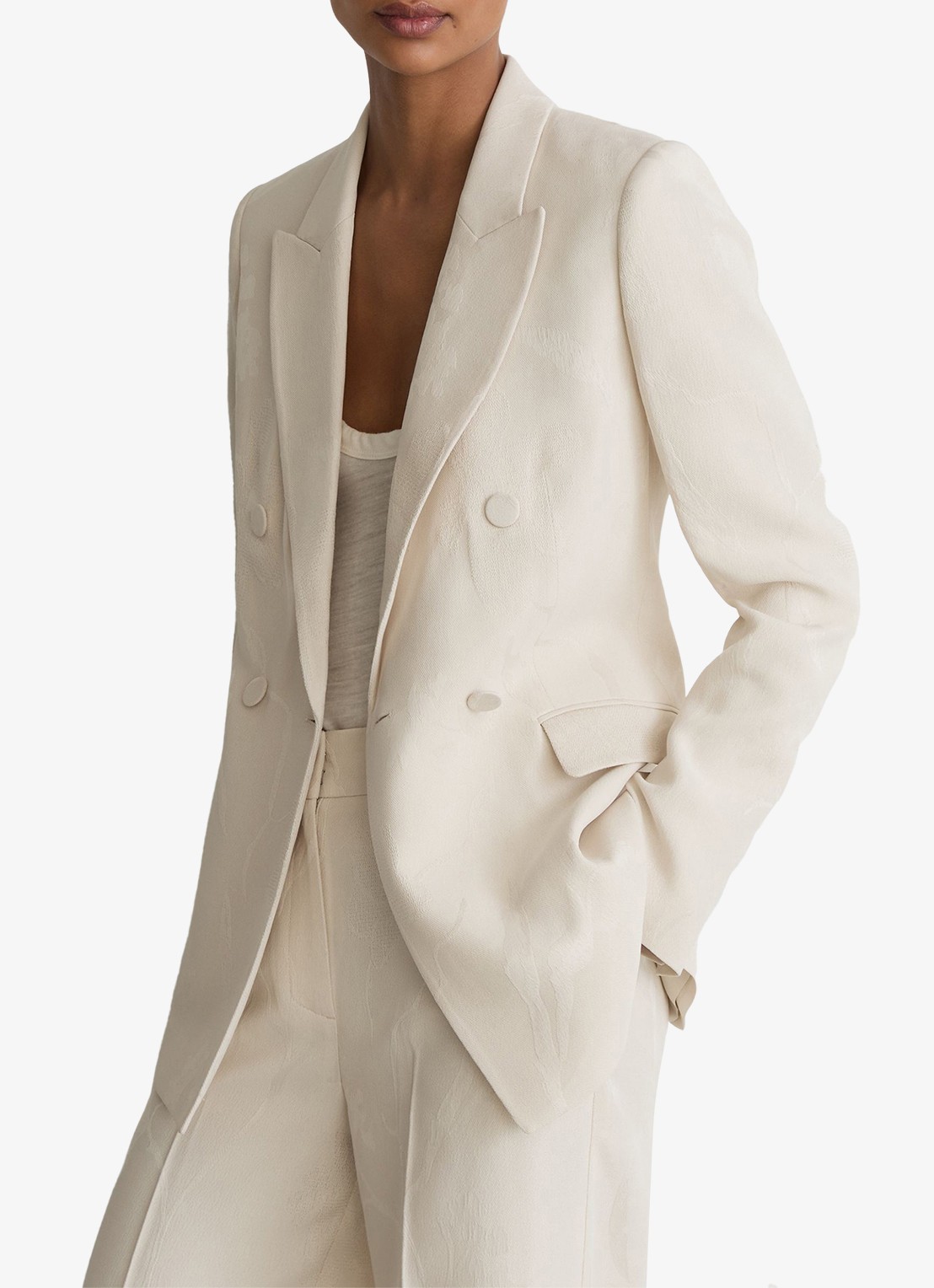 Reiss Ottie double-breasted blazer met klepzakken - detail wit