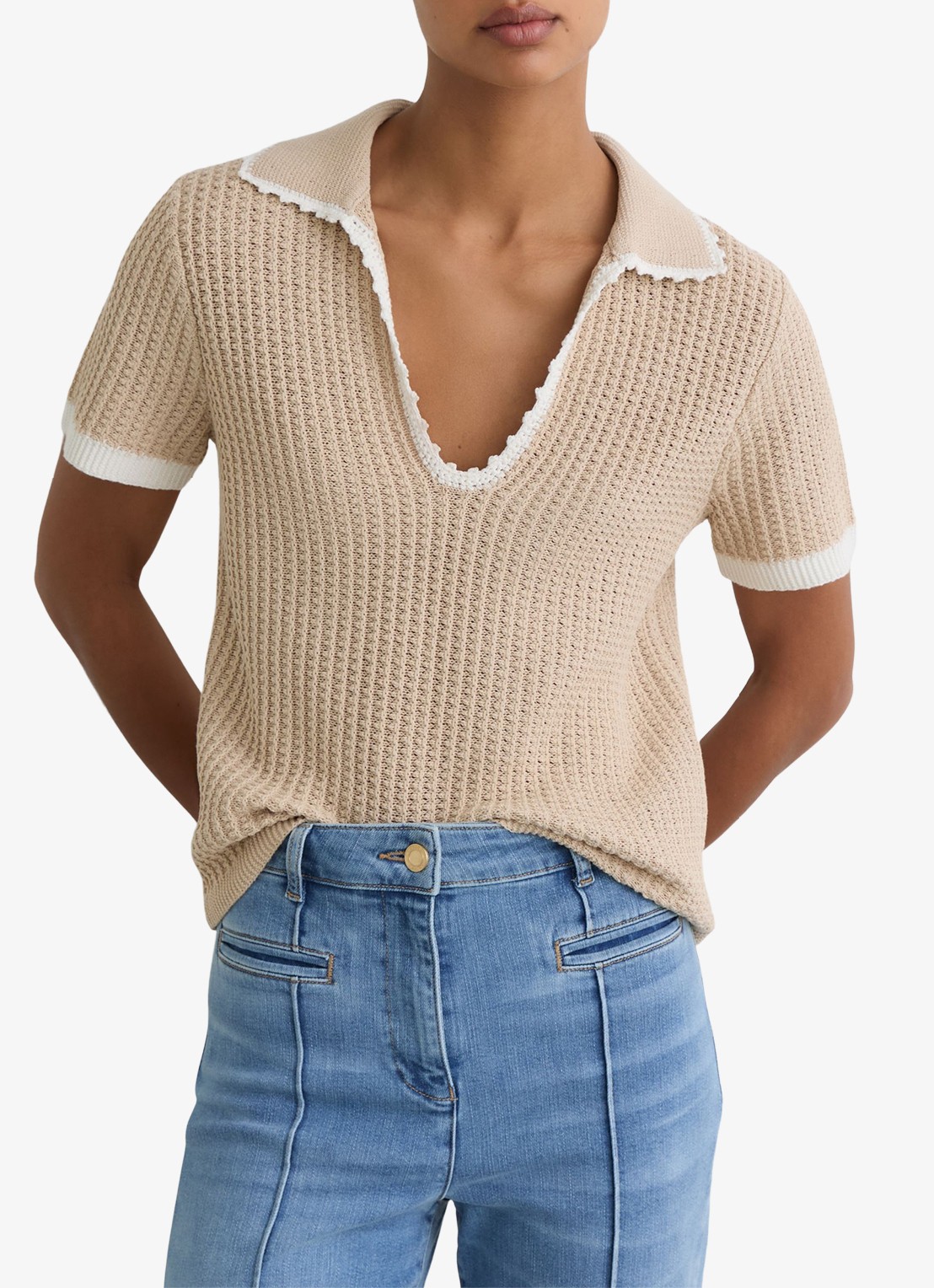 Reiss Ottilie grofgebreide top in linnenblend - detail 4 beige
