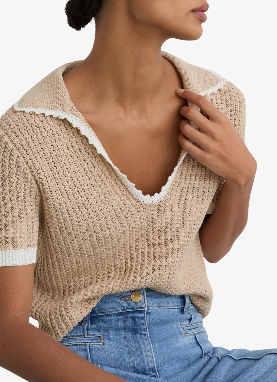 Reiss Ottilie grofgebreide top in linnenblend - detail 5 beige