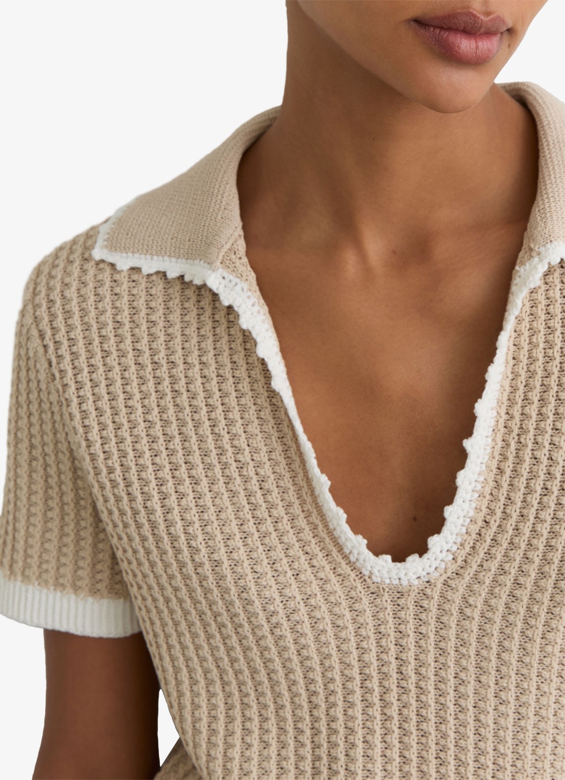 Reiss Ottilie grofgebreide top in linnenblend - detail 6 beige