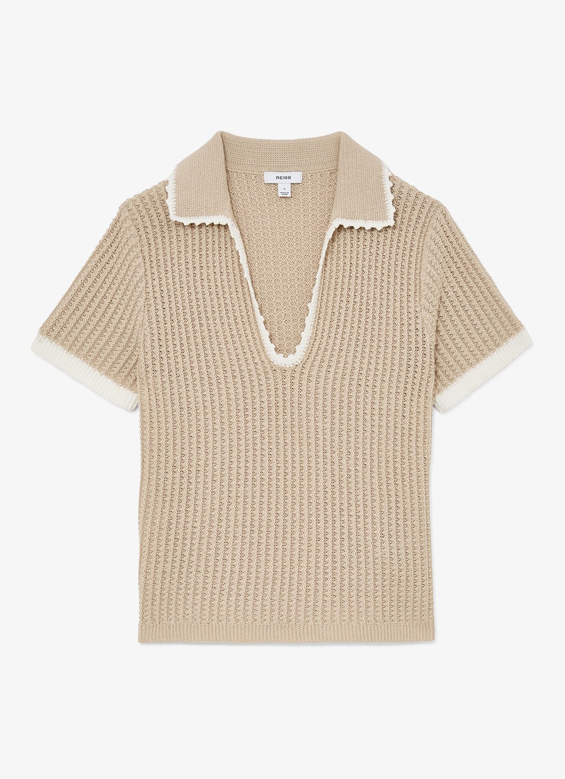 Reiss Ottilie grofgebreide top in linnenblend - voorkant 2 beige