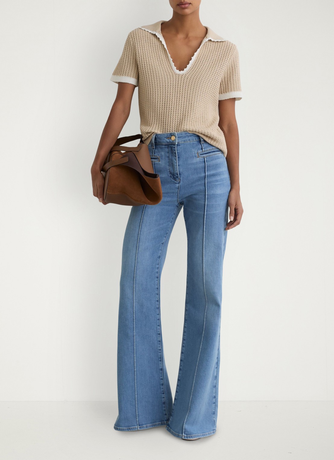 Reiss Ottilie grofgebreide top in linnenblend - voorkant 3 beige