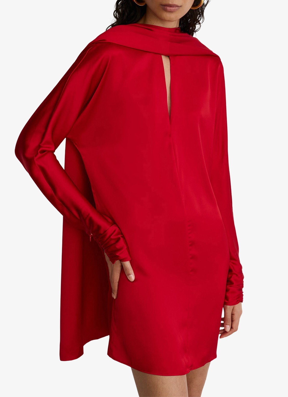 Reiss Ottilie mini jurk met sjaalkraag - detail rood