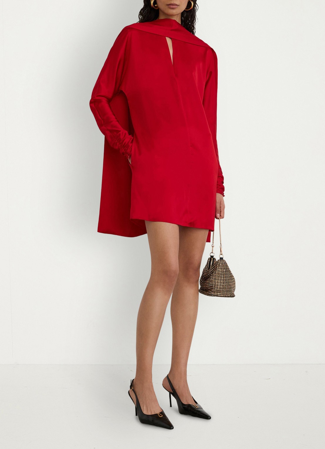 Reiss Ottilie mini jurk met sjaalkraag - detail 4 rood