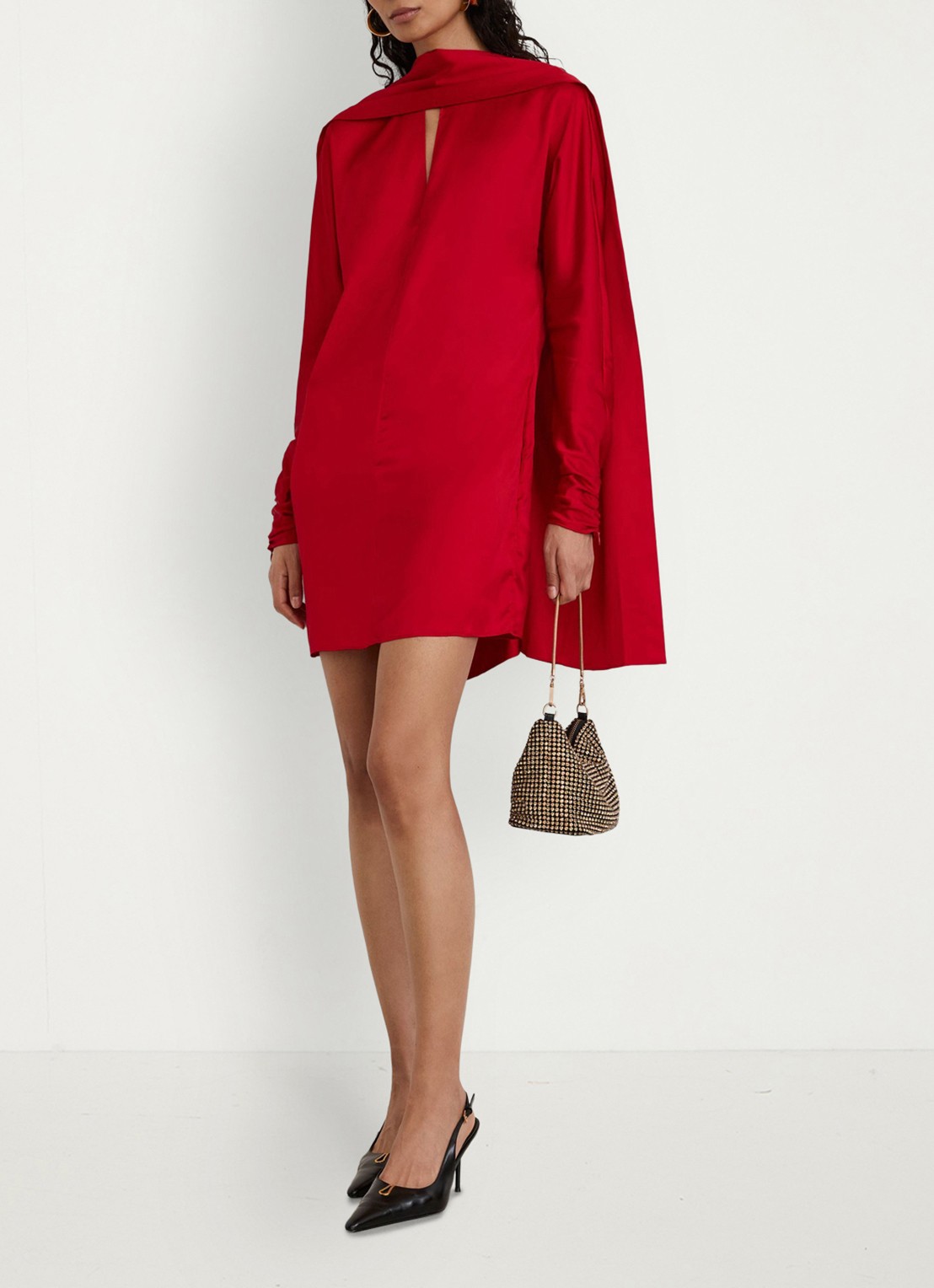 Reiss Ottilie mini jurk met sjaalkraag - voorkant 7 rood