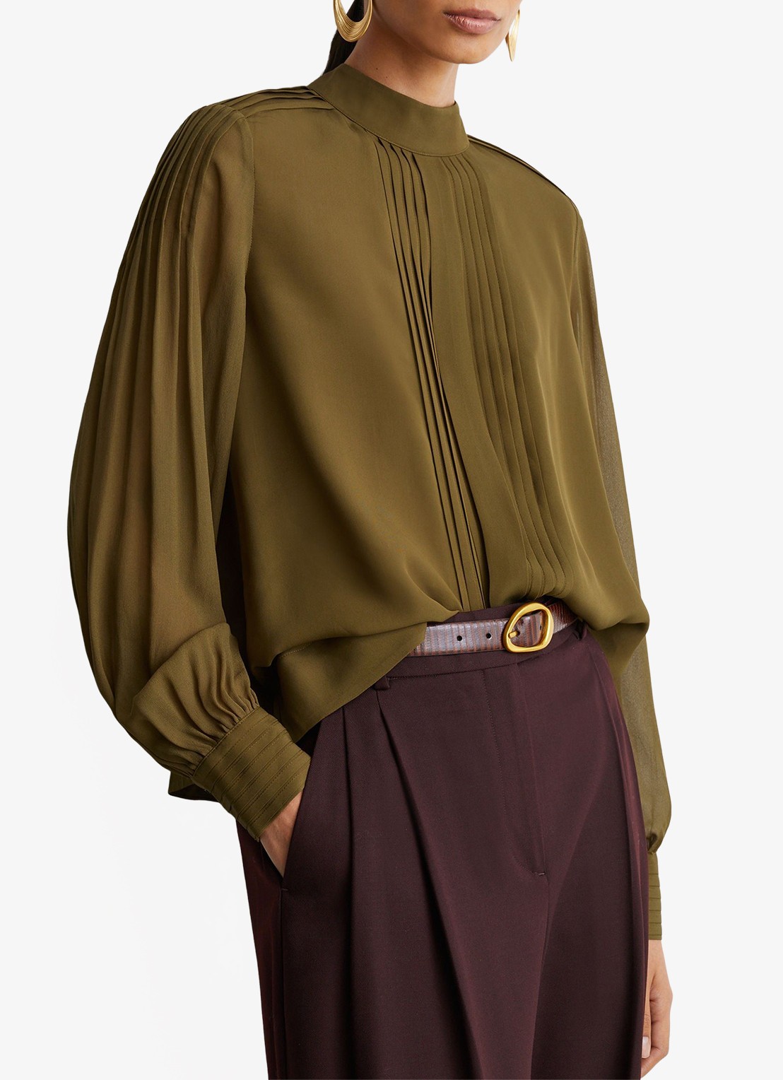 Reiss Ottilie tuniek met plooien - detail legergroen