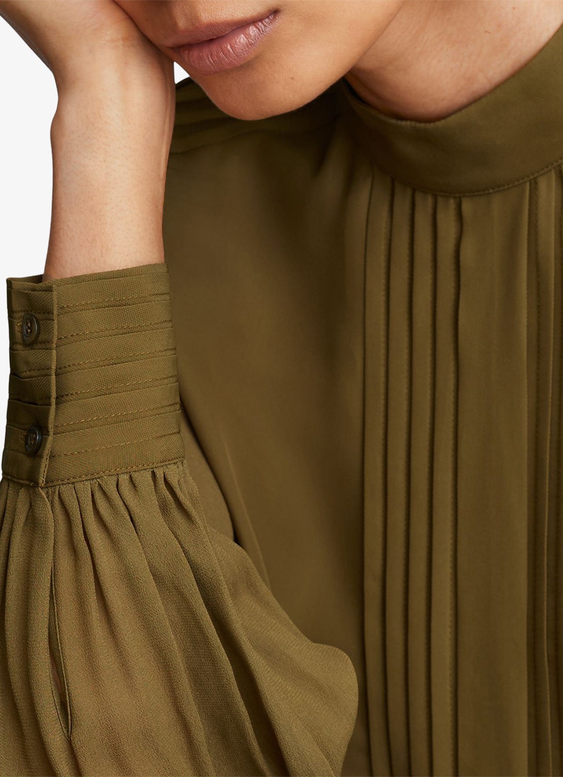 Reiss Ottilie tuniek met plooien - detail 2 legergroen