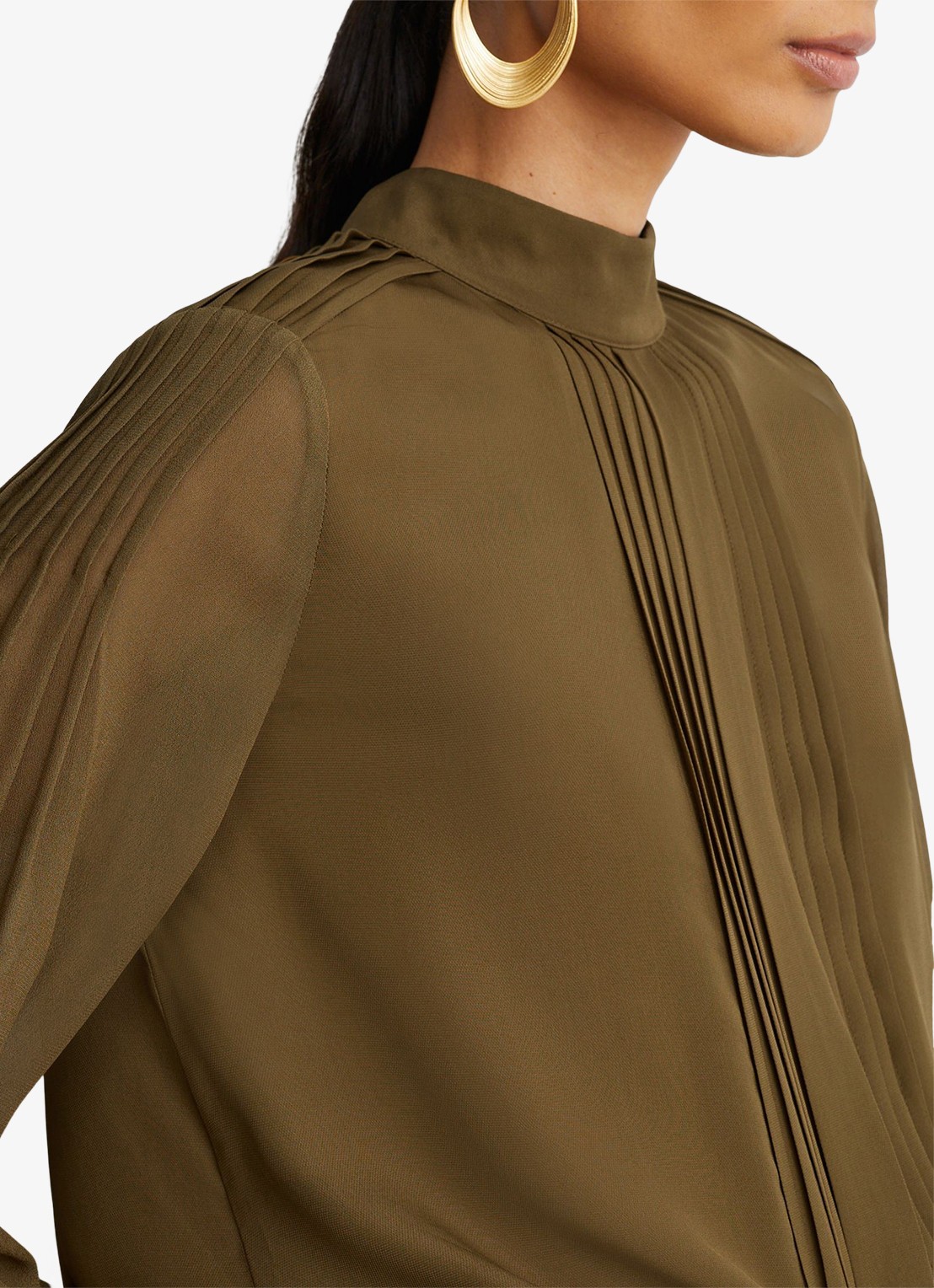 Reiss Ottilie tuniek met plooien - detail 3 legergroen