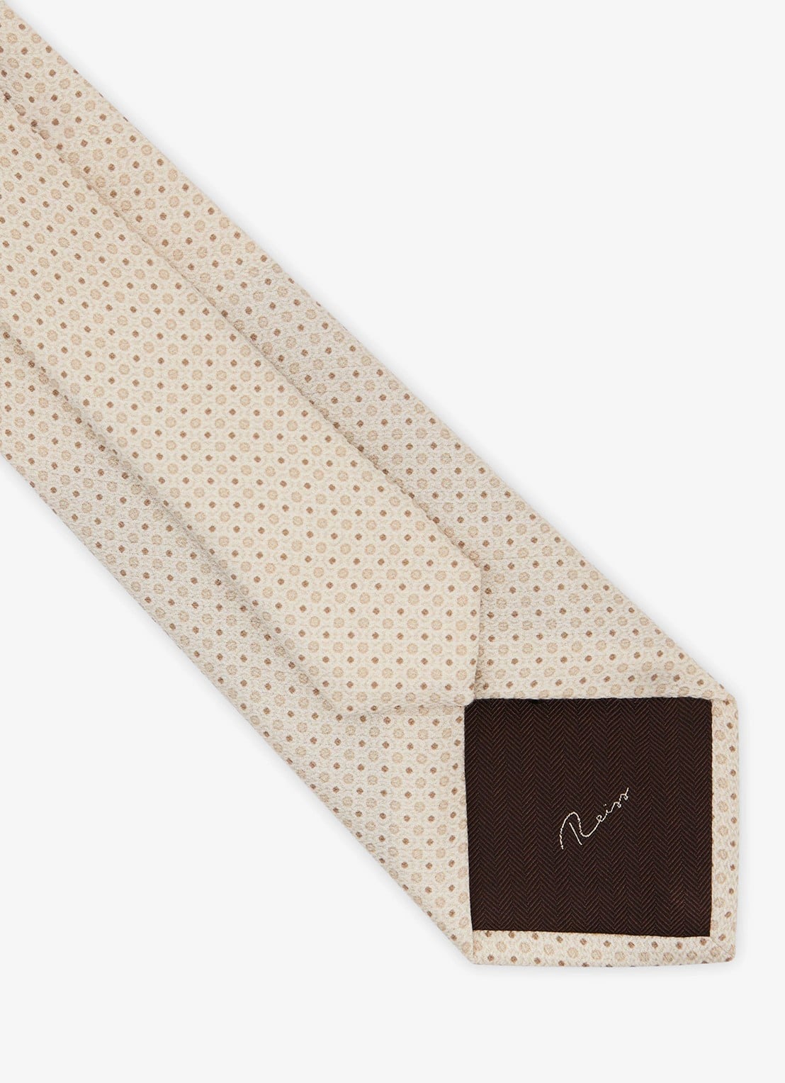 Reiss Ovale stropdas van zijde met print - detail 2 gebroken wit
