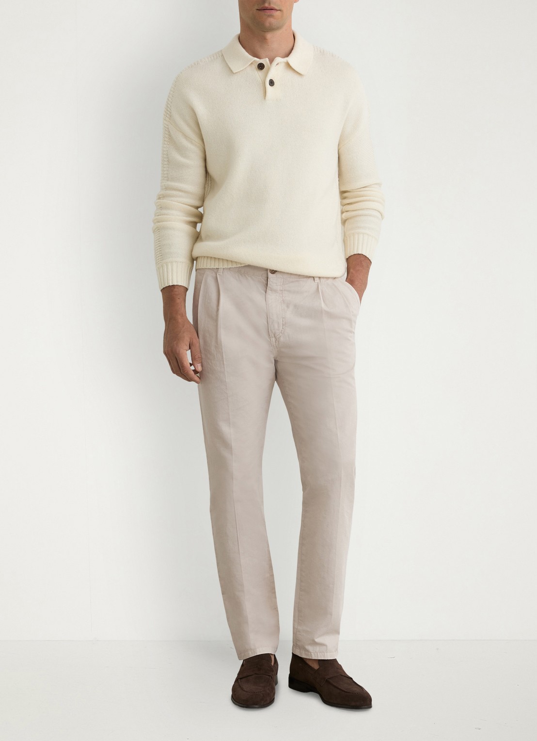 Reiss Pablo tapered fit pantalon in linnenblend - voorkant 2 stone / beige