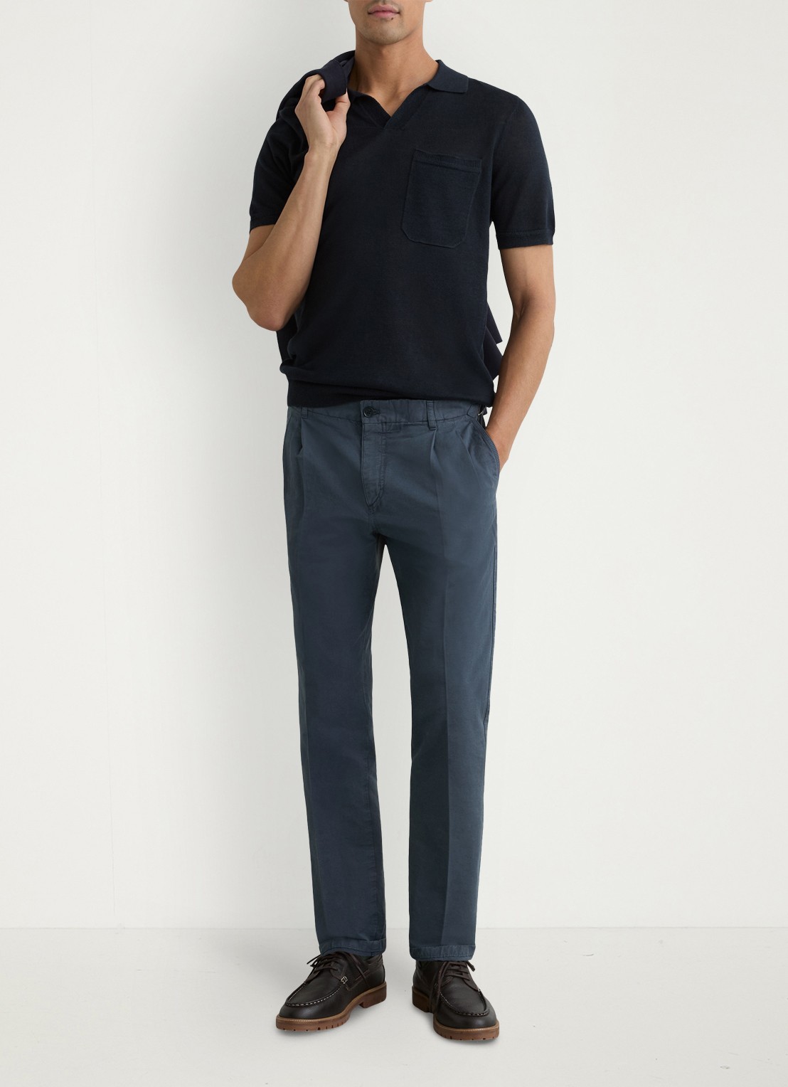 Reiss Pablo tapered fit pantalon in linnenblend - voorkant 5 airforce blue / blauw
