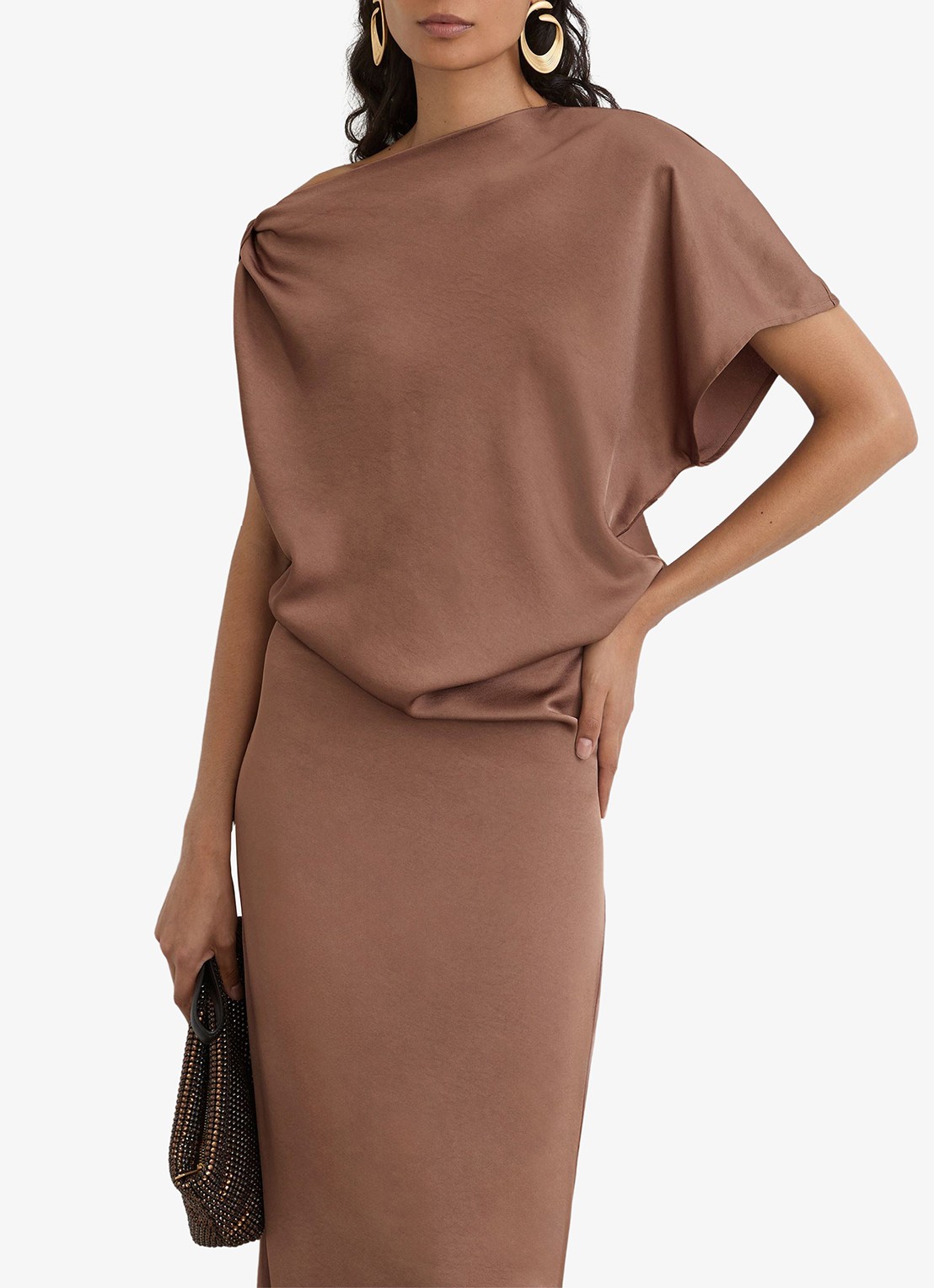 Reiss Paige maxi jurk met asymmetrische hals - detail 3 taupe