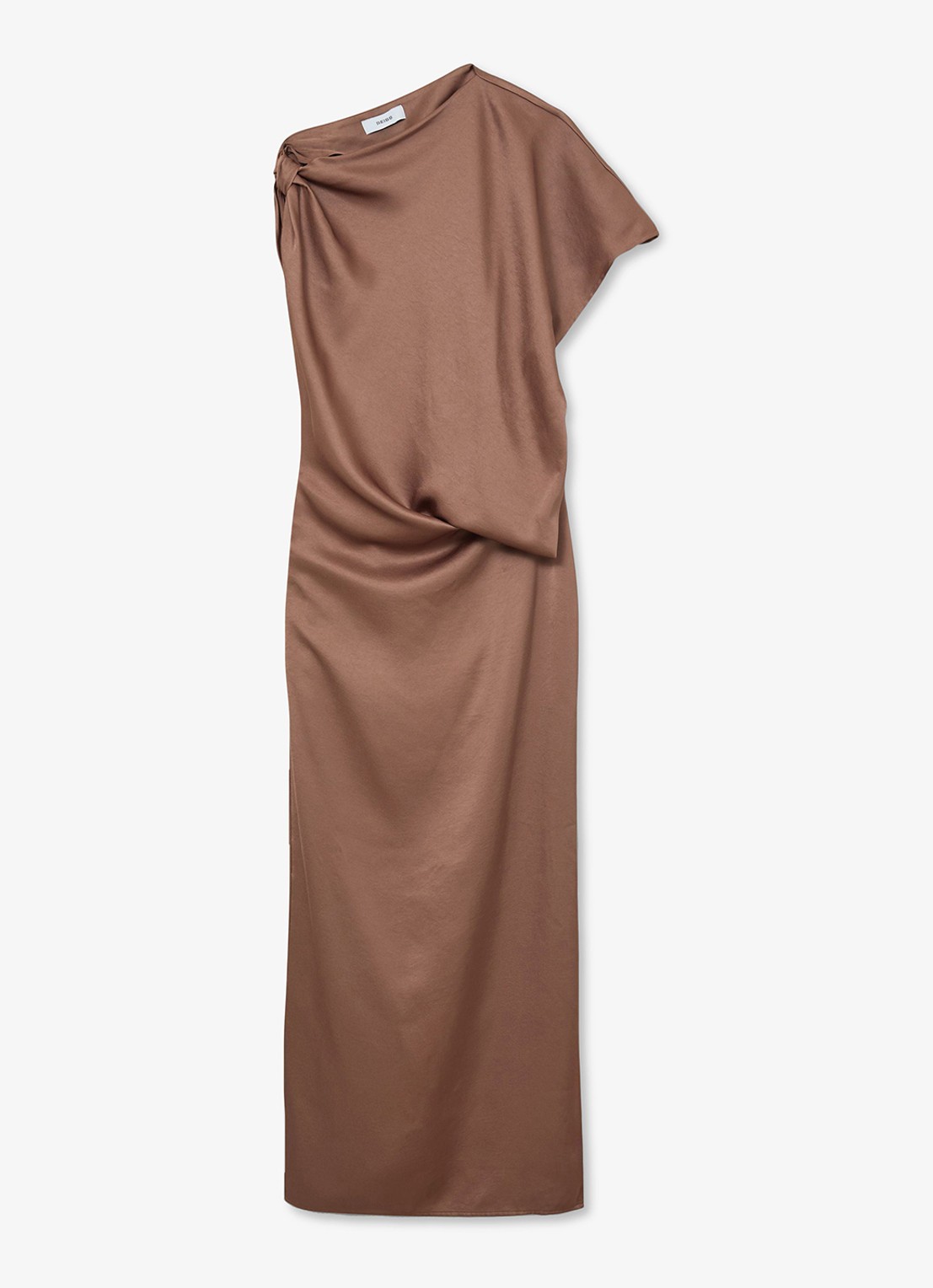 Reiss Paige maxi jurk met asymmetrische hals - voorkant 6 taupe