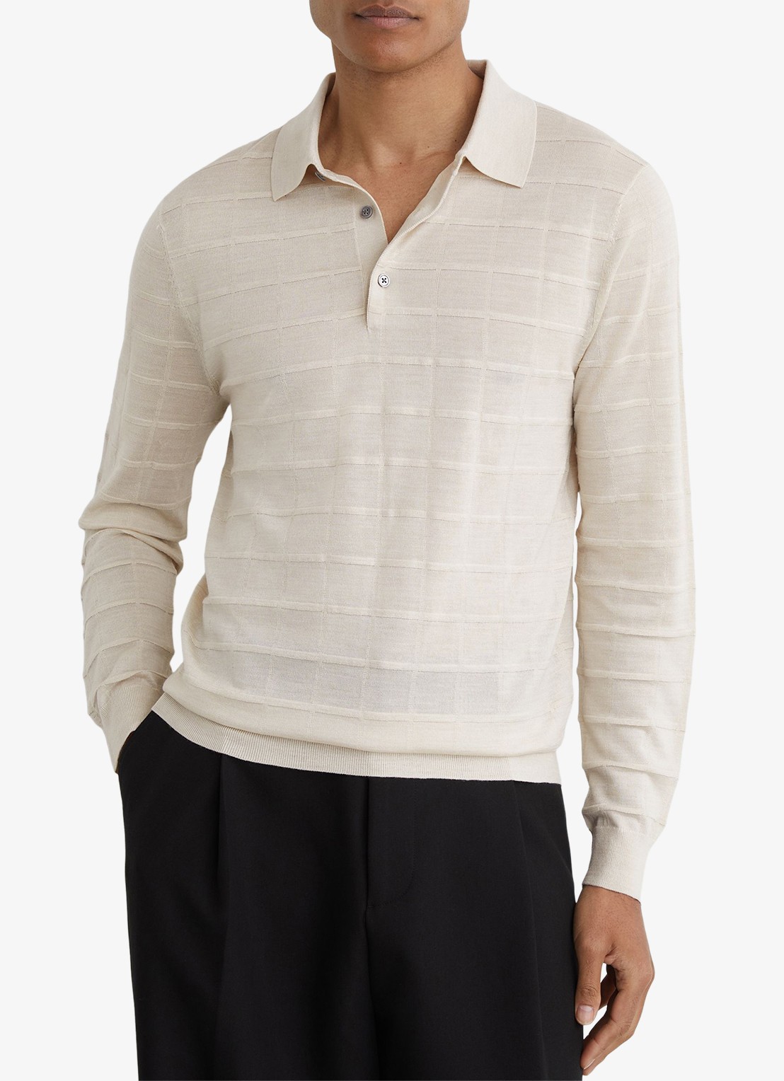 Reiss Pallas fijngebreide trui in wolblend met polokraag - detail 3 ecru / beige
