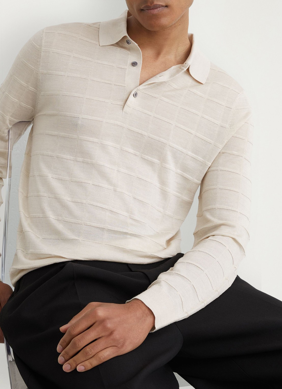 Reiss Pallas fijngebreide trui in wolblend met polokraag - detail 4 ecru / beige