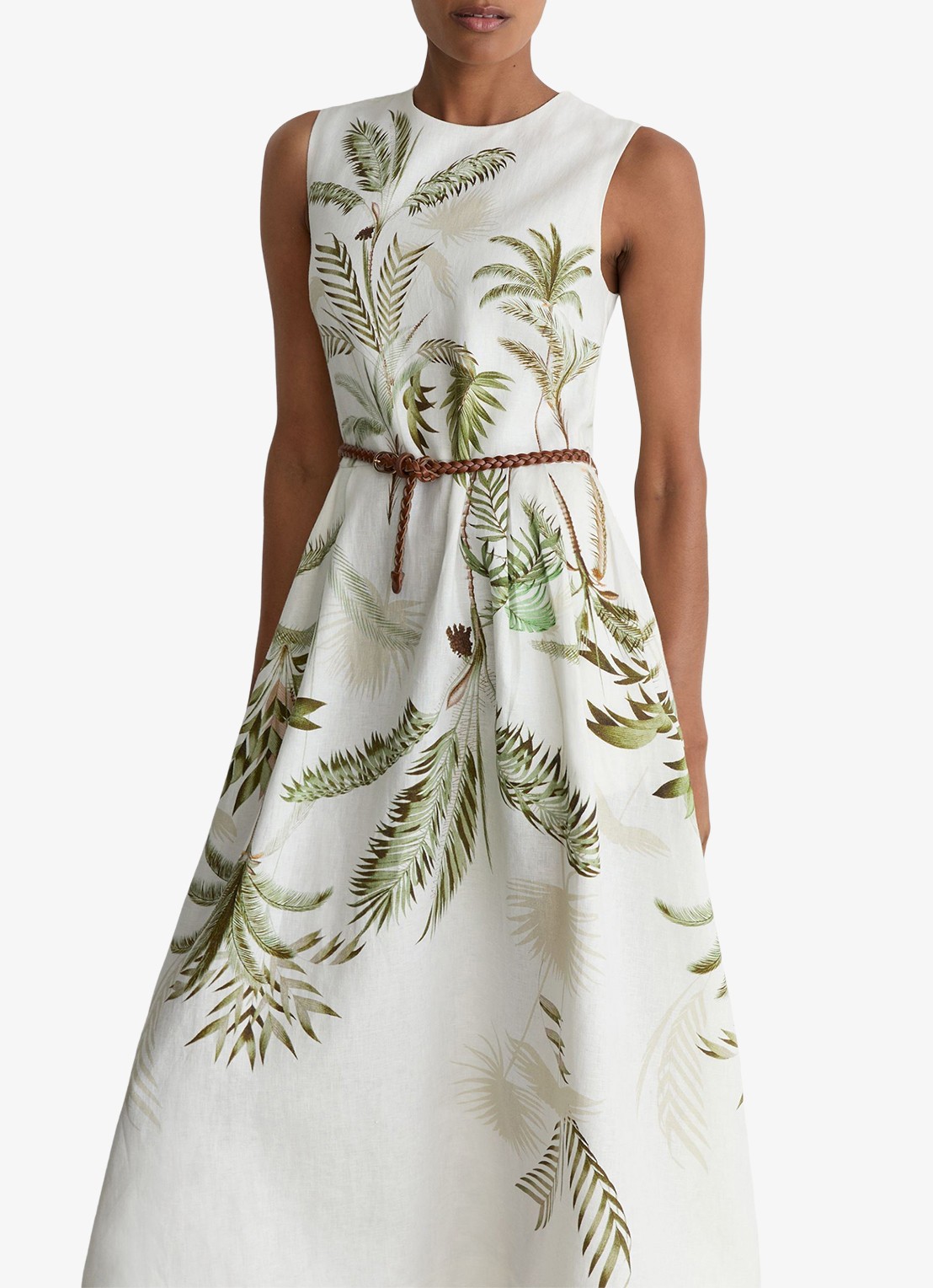 Reiss Palma midi jurk van linnen met print - detail ivoor