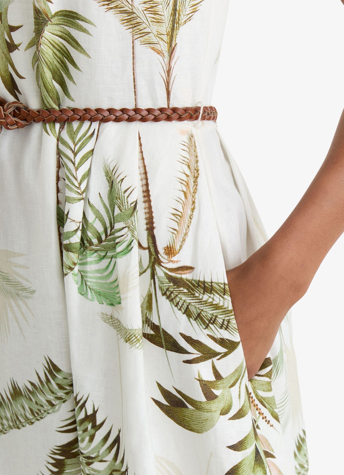 Reiss Palma midi jurk van linnen met print - detail 3 ivoor