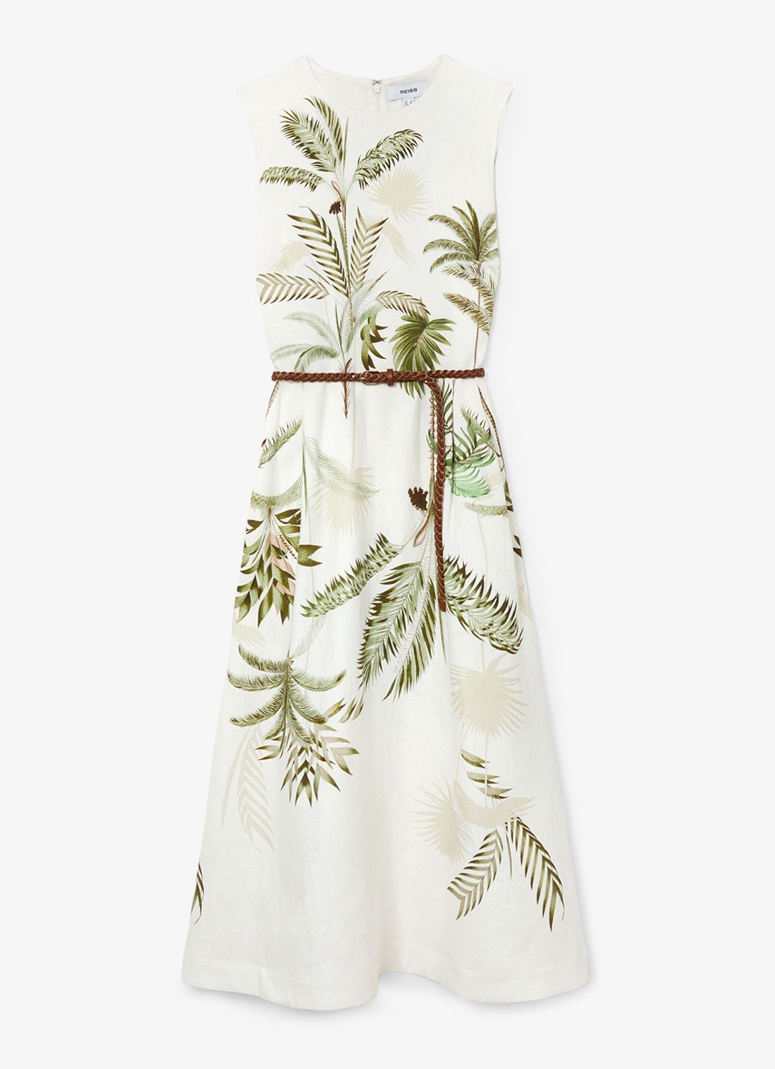 Reiss Palma midi jurk van linnen met print - voorkant 5 ivoor