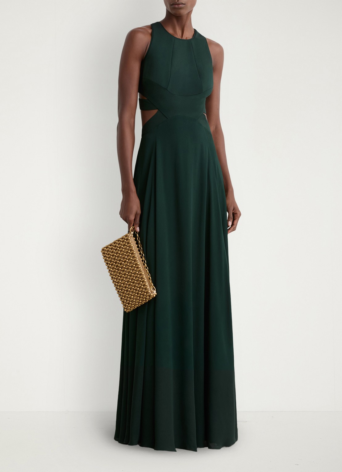 Reiss Paloma maxi jurk met cut out detail  - voorkant 2 groen