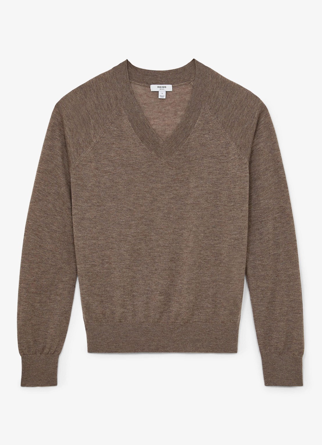 Reiss Paris fijngebreide pullover in merino wolblend - voorkant zand