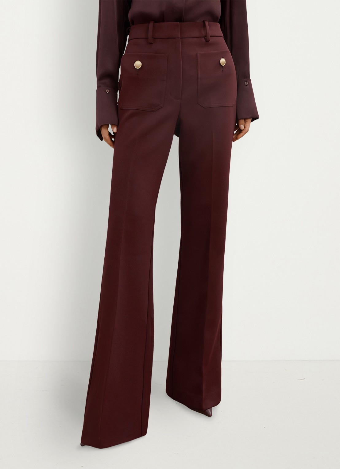 Reiss Parisa mid waist flared fit broek met opgestikte zakken - detail 3 donkerrood