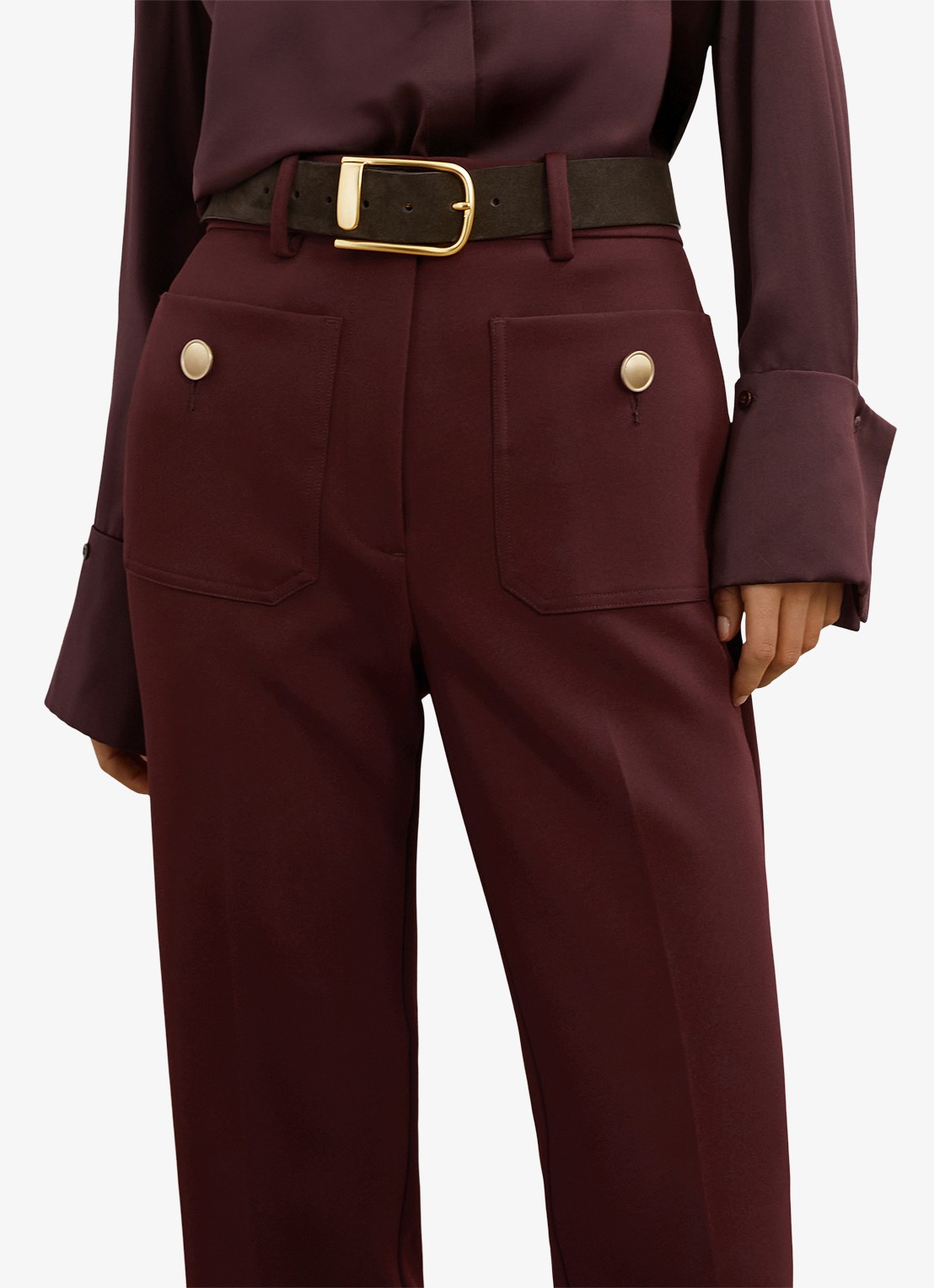 Reiss Parisa mid waist flared fit broek met opgestikte zakken - detail 4 donkerrood