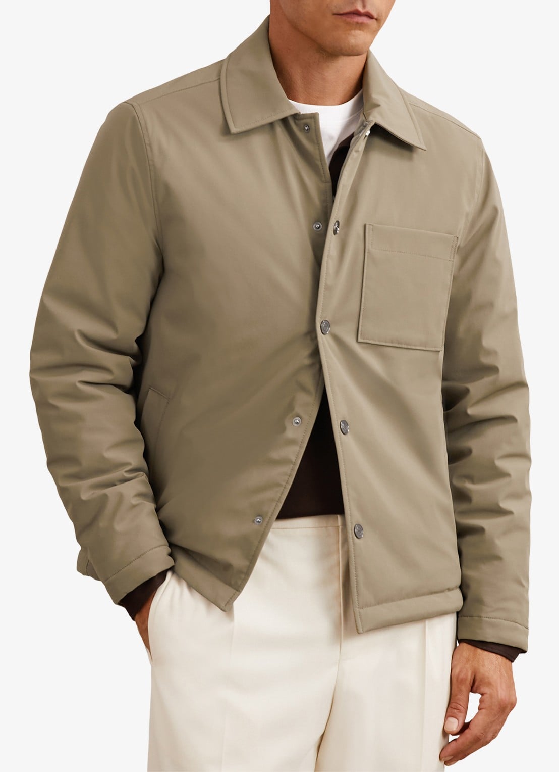Reiss Parker gewatteerd regular fit overhemd met borstzak - detail 4 olijfgroen
