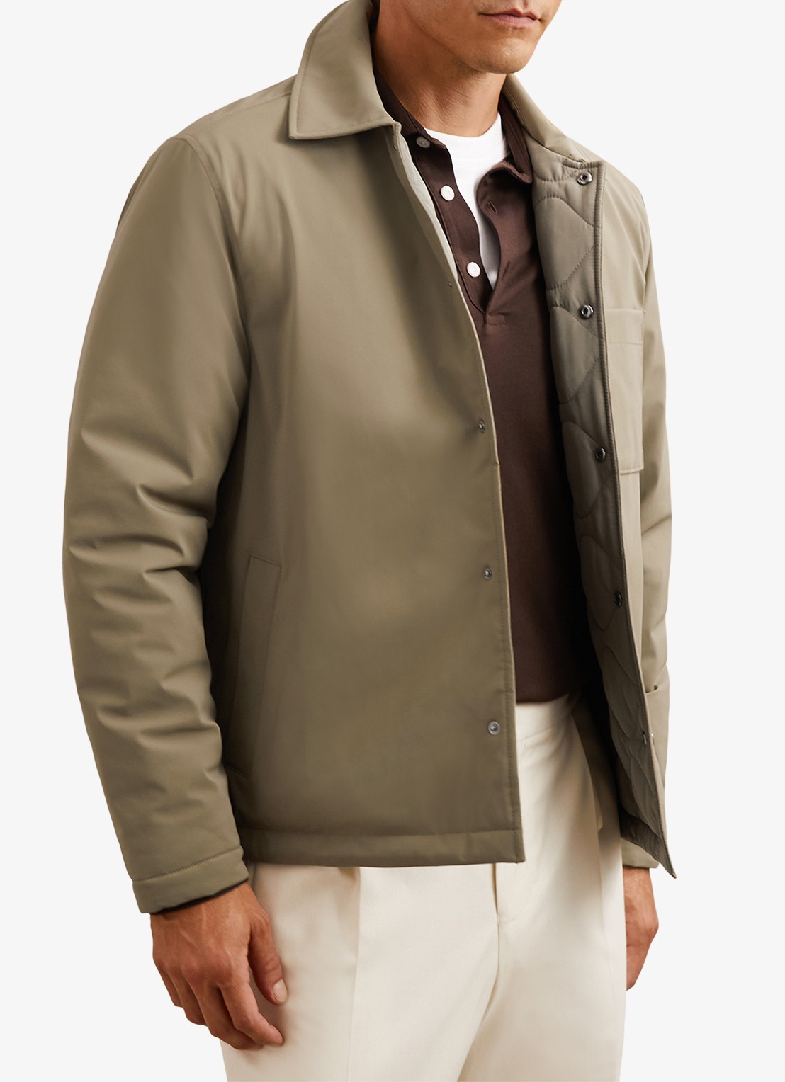 Reiss Parker gewatteerd regular fit overhemd met borstzak - detail 6 olijfgroen
