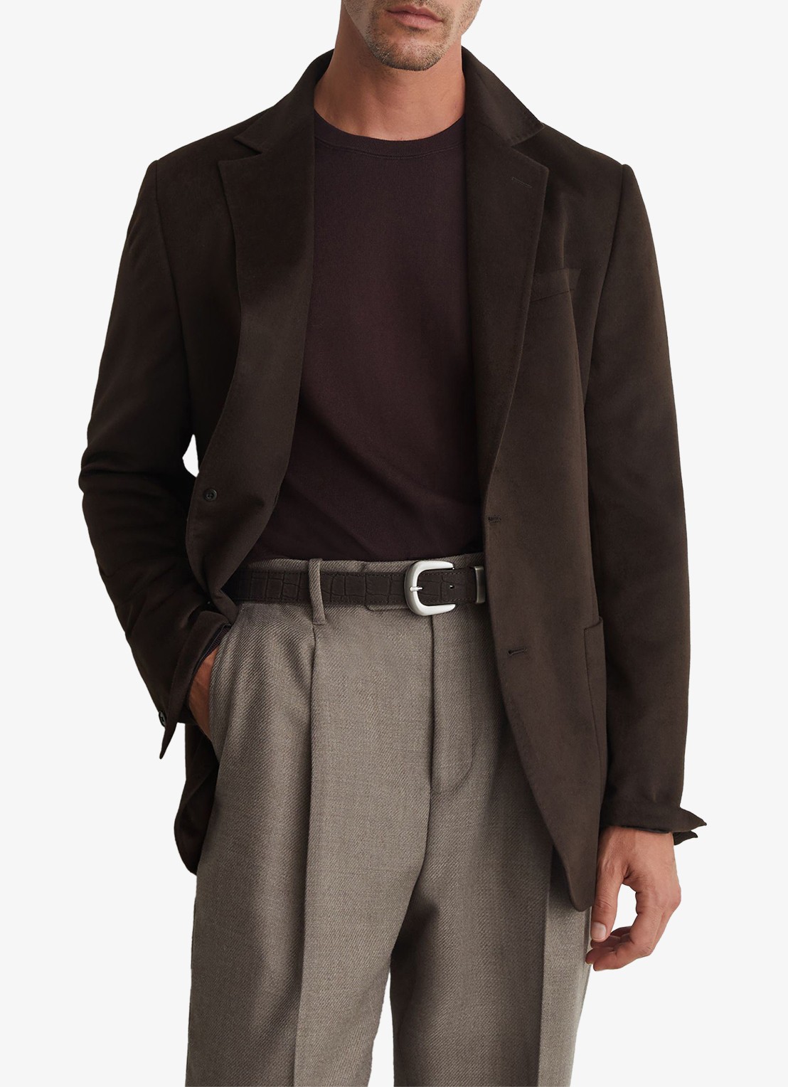 Reiss PATCH regular fit colbert in wolblend  - detail chocoladebruin