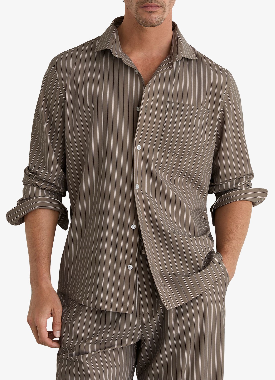 Reiss Peake regular fit overhemd met streepprint - detail 2 taupe