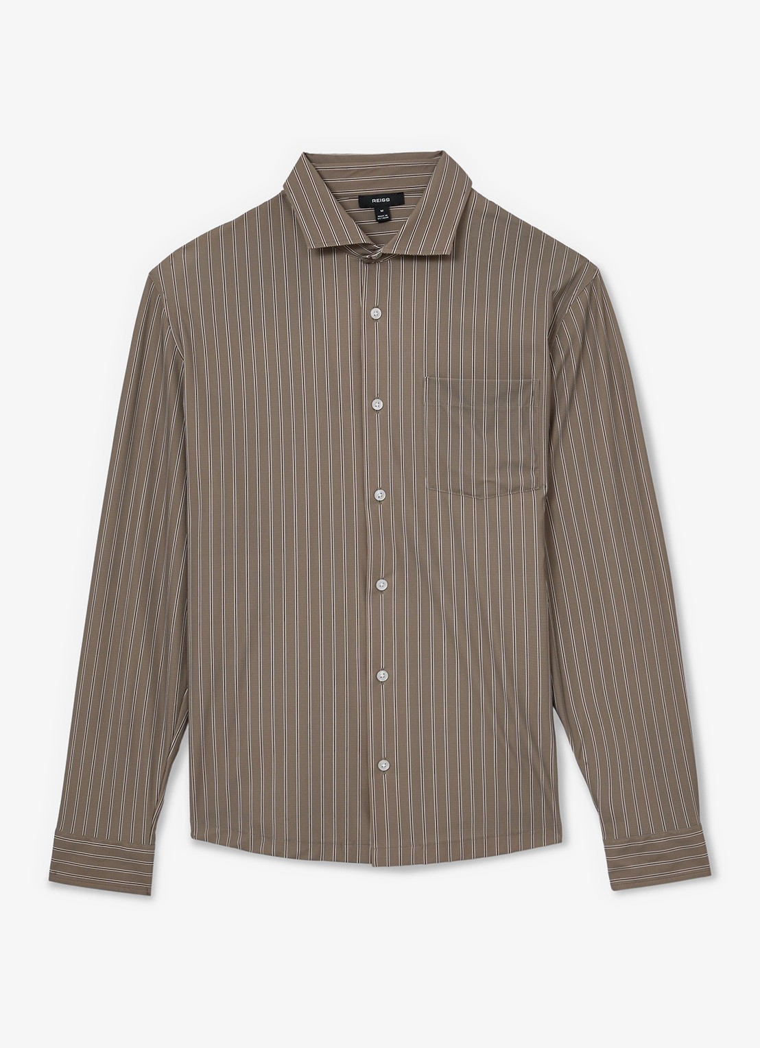Reiss Peake regular fit overhemd met streepprint - voorkant 6 taupe