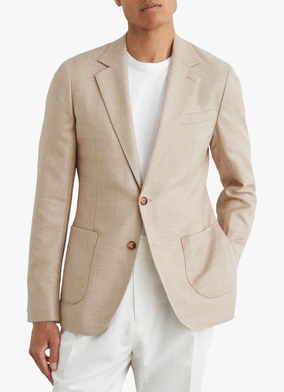 Reiss Pelmet regular fit colbert in wolblend met opgestikte zakken - detail oatmeal / beige
